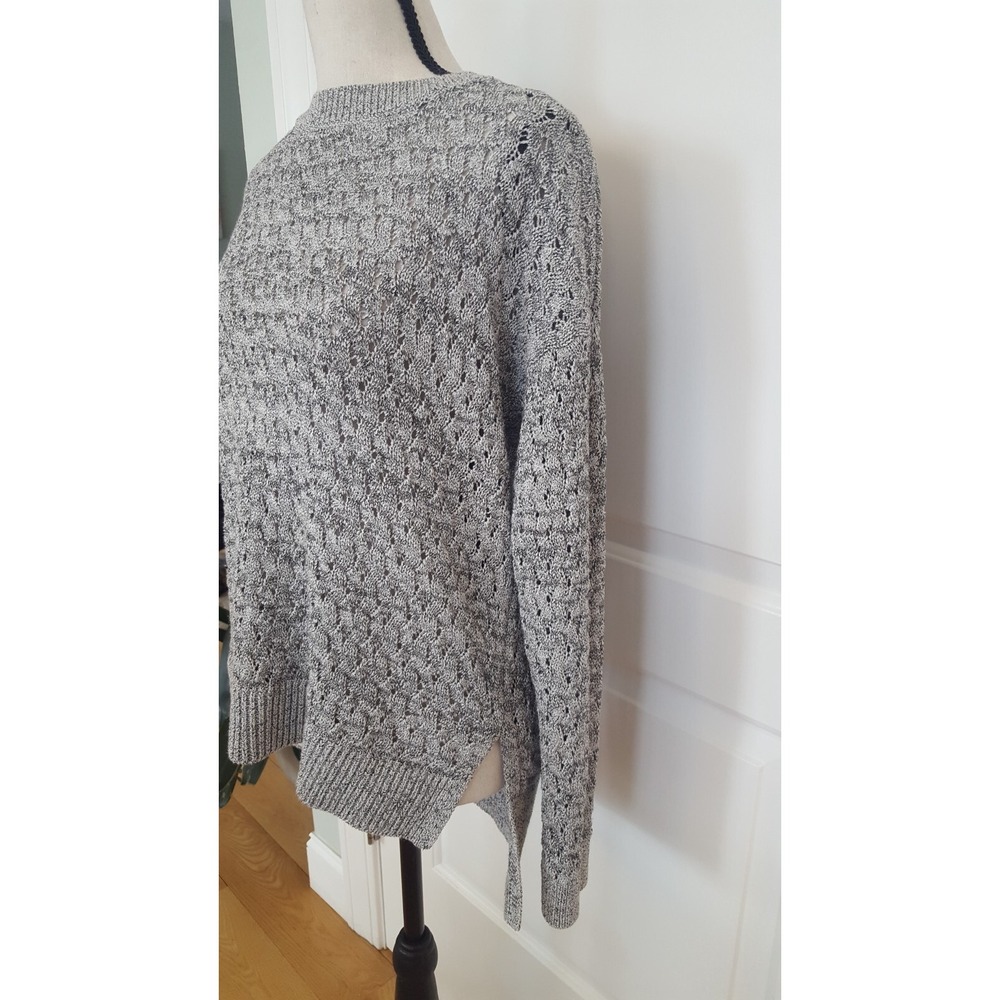 Loft Grey Marled Pointelle‎ Knit High Low Crew Neck Sweater Medium - Picture 4 of 9